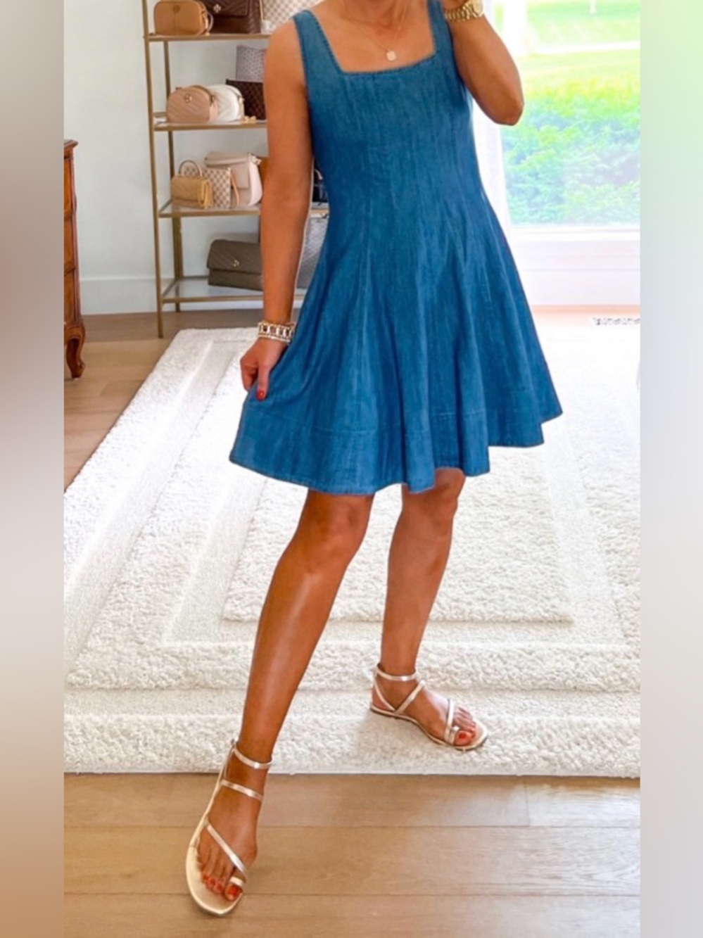 LOFT chambray Blue Denim Square-Neck Fit & Flare Mini Dress sz6